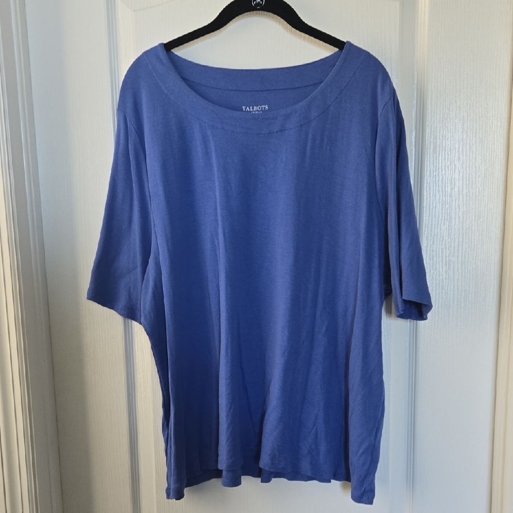 Talbots Plus Womens 3X 100% Cotton Blue Tee T-Shirt